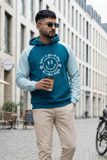 Vibe High Raglan Teal & Sky Blue Puff Printed Full Sleeves Unisex Hoodie