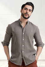 Stride Grey Full-Sleeve Mandarin Collar Shirt