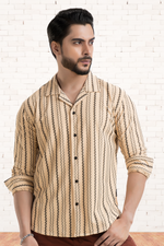 Impulse Cream Full-Sleeve Printed Zigzag Cuban Collar Shirt