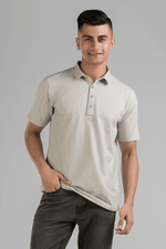 VibeSoft Grey Printed Polo T-shirt