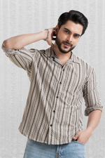 Impulse Grey Full-Sleeve Printed Zigzag Cuban Collar Shirt