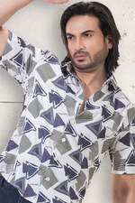 Whimsy Weave White Half Sleeves Printed Shirt