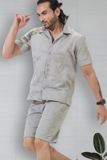 Peppy Pair Embossed Grey Half Sleeves Shirt & Shorts Co-Ord Set