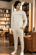 Dapper Tranquil Cannoli Cream Cotton Sweatshirt & Joggers Co-Ord Set