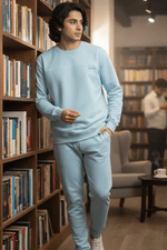 Dapper Tranquil Sky Blue Cotton Sweatshirt & Joggers Co-Ord Set