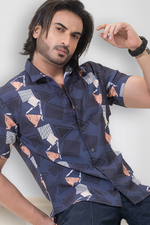 Whimsy Weave Navy Half Sleeves Printed Shirt