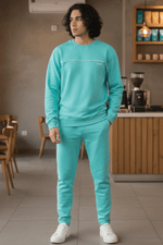 Dapper Tranquil Turquoise Cotton Sweatshirt & Joggers Co-Ord Set