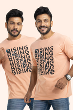 Rising Deep Peach 4 Way Stretch Printed T-Shirt