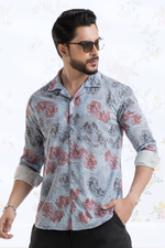 Drift Blue Full-Sleeve Abstract Printed Cuban Collar Shirt