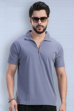 Opulent Solid Steel Blue Half Sleeves Polo T-shirt
