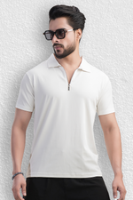 Opulent Solid White Half Sleeves Polo T-shirt
