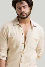 Astral Elegance Beige Waffle Full Sleeves Shacket