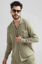 Haven Sage Green Full Sleeves Waffle Knit Shacket