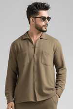 Haven Dark Olive Full Sleeves Waffle Knit Shacket