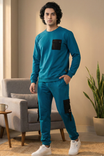 Elite Urbane Teal Cotton Elastane Sweatshirt & Joggers Co-Ord Set