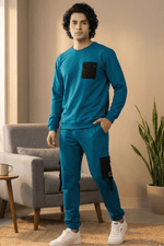 Elite Urbane Teal Cotton Elastane Sweatshirt & Joggers Co-Ord Set