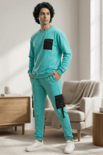 Elite Urbane Blue Turquoise Cotton Elastane Sweatshirt & Joggers Co-Ord Set