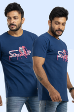 Souped Up Navy Printed & Embroidered T-Shirt