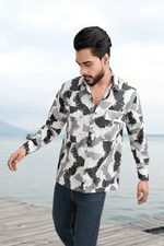 Regal Wave White & Black Printed Corduroy Full Sleeves Shacket