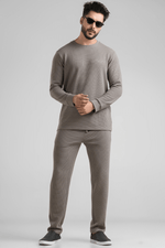 Grey Waffle Knit Structured Co-Ord Set | Full T-Shirt & Pant