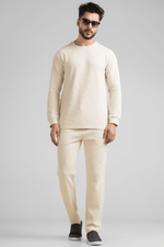 Light Beige Waffle Knit Structured Co-Ord Set | Full T-Shirt & Pant