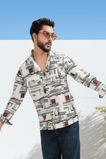 Urban Quill White & Red Printed Corduroy Full Sleeves Shacket