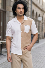Fusion Flare White & Beige Dual Color Half Sleeves Shirt