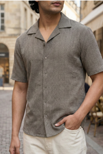 Grey Half Sleeve Textured Shirt with Cuban Collar