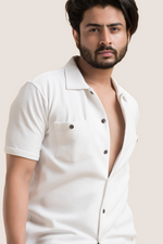 Astral Elegance White Waffle Half Sleeves Shacket