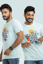 Jumbled Sky Blue Printed T-Shirt