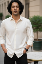 Signature White Solid Mercerised Piqué Cotton Shirt