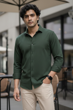 Signature Bottlegreen Solid Mercerised Piqué Cotton Shirt