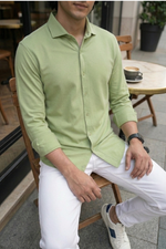 Signature Light Green Solid Mercerised Piqué Cotton Shirt