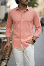 Signature Salmon Peach Solid Mercerised Piqué Cotton Shirt