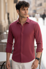 Signature Sangria Solid Mercerised Piqué Cotton Shirt