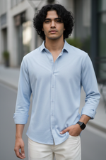 Signature Sky Blue Solid Mercerised Piqué Cotton Shirt