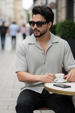 Radiant Revelry Solid Grey Cuban Collared Half Shirt