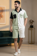 Sienna Dual-Tone Half Shirt & Shorts Mint Green & White Co-Ord Set