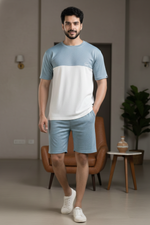 Essence Mint Blue & White Half Sleeves Tee & Shorts Co-Ord Set