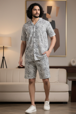 Tropic Vibes Grey Co-Ord Set – All Over Printed Half Shirt & Shorts
