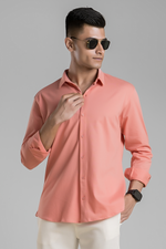 Signature Salmon Peach Solid Mercerised Piqué Cotton Shirt