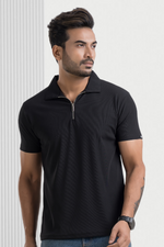 Opulent Solid Black Half Sleeves Polo T-shirt