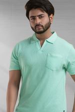 Zephyr Zest Turquoise Half Sleeves Cotton Polo T-Shirt