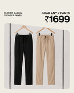 FlexiFit Premium Stretch Trouser Pants – Black & Beige Combo