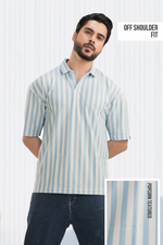 Imperial Sky Blue Striped Off Shoulder Polo T-Shirt