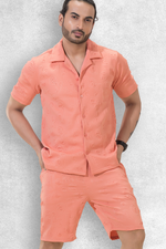 Peppy Pair Embossed Peach Half Sleeves Shirt & Shorts Co-Ord Set