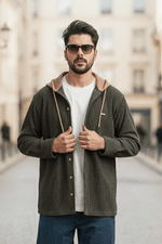 Urbanist Bottlegreen Corduroy Hooded Shacket