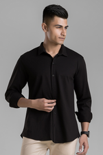 Signature Black Solid Mercerised Piqué Cotton Shirt