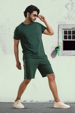 Souped Up Bottle Green Co-Ord Set - Half Sleeves T-Shirt with Shorts