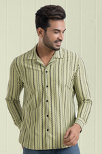 Impulse Pista Green Full-Sleeve Printed Zigzag Cuban Collar Shirt